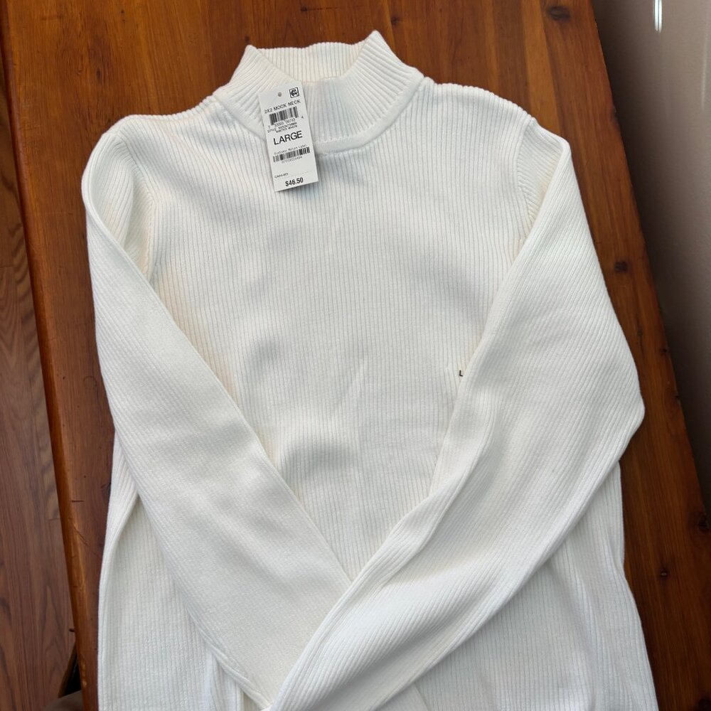 Karen Scott cream colored mock-neck long sleeved shirt, Size Large - Picture 3 of 5